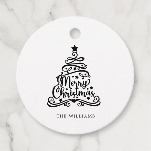 Elegant Black  White Merry Christmas Tree  Favor Tags