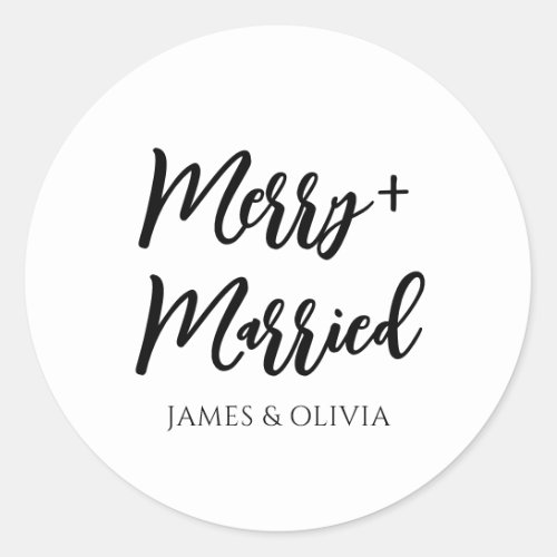 Elegant Black  White  Merry  Married Christmas Classic Round Sticker