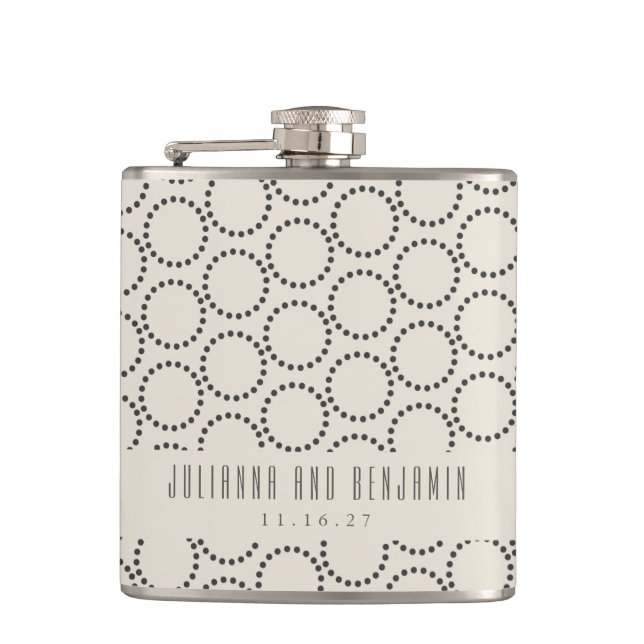 Elegant Black White Mid-Century Mod Custom Wedding Flask (Front)