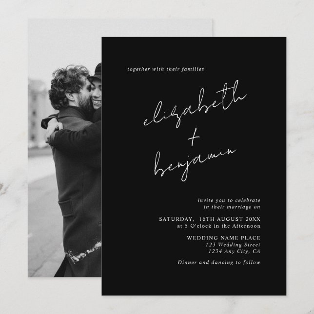  Elegant Black & White Minimal Photo Wedding Invitation (Front/Back)