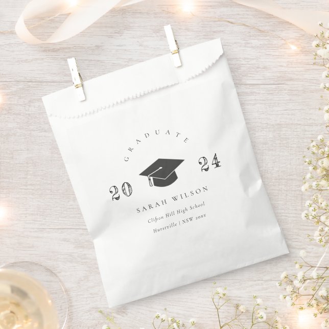 Elegant Black & White Minimal Simple Graduation Favor Bag (Clipped)