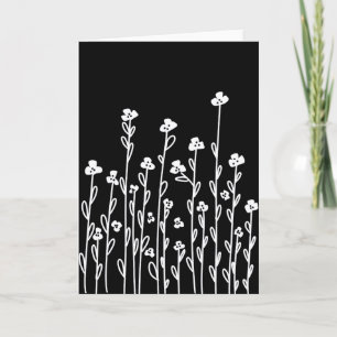 Elegant black white minimalist doodle floral card