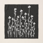 Elegant black white minimalist doodle floral scarf