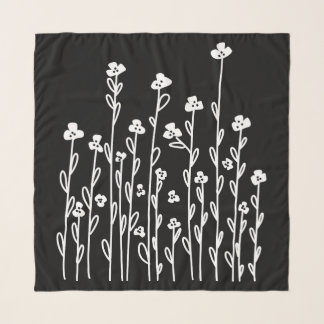 Elegant black white minimalist doodle floral scarf