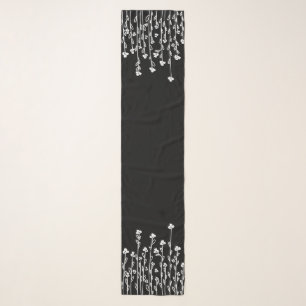 Elegant black white minimalist doodle floral scarf