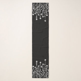 Elegant black white minimalist doodle floral scarf