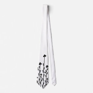 Elegant black white minimalist doodle wildflower neck tie