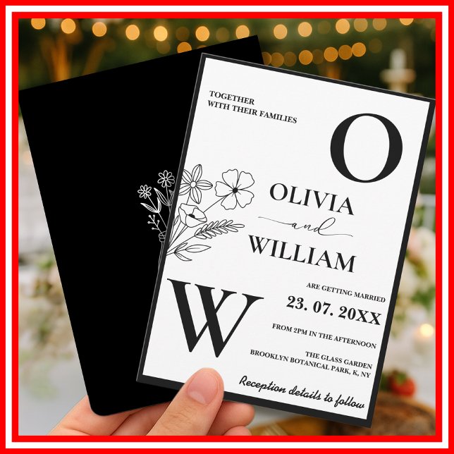 Elegant Black & White Minimalist Floral Wedding  Invitation (Creator Uploaded)