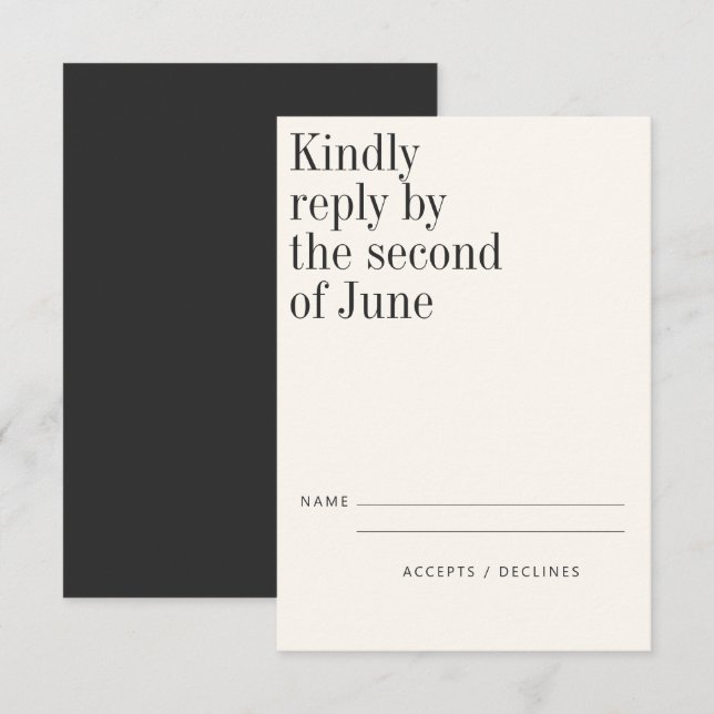Elegant Black White Minimalist Modern Wedding  RSVP Card (Front/Back)