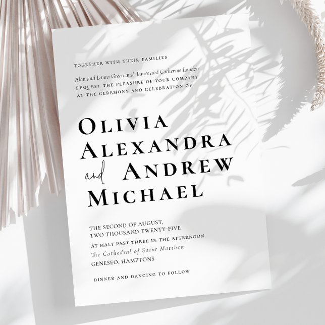 Elegant Black White Minimalist Script Wedding  Invitation (Modern Black White Minimalist Formal Wedding Invitation)