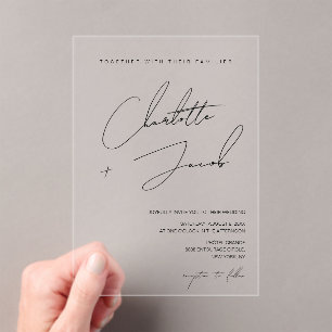 Elegant Black White Minimalist Timeless Wedding Acrylic Invitations