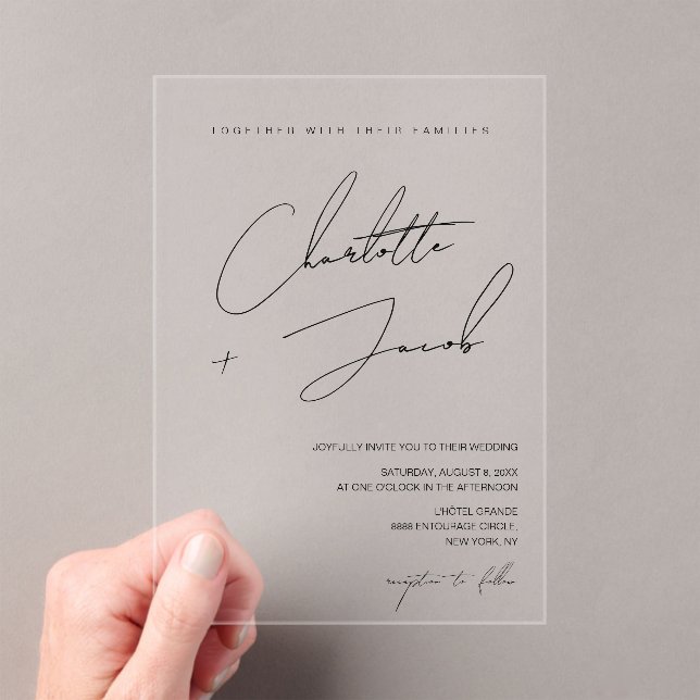 Elegant Black White Minimalist Timeless Wedding Acrylic Invitations (Insitu (Handheld))