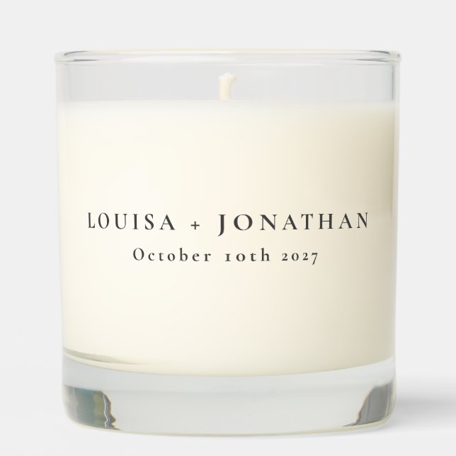 Elegant Black White Minimalist Wedding Custom Scented Candle (Front)