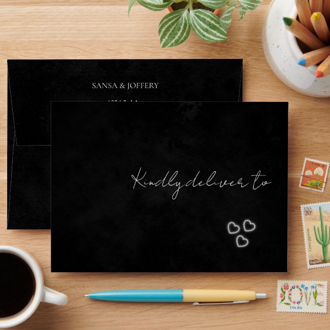 Elegant Black & White Minimalist Wedding Envelope (Desk)