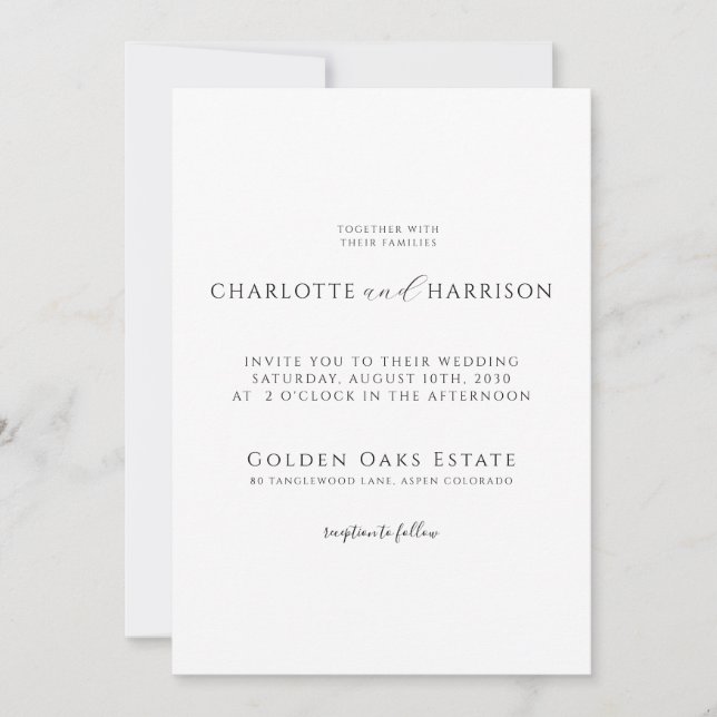Elegant Black & White Minimalist Wedding  Invitation (Front)