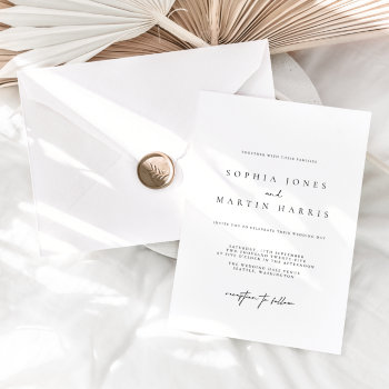 Elegant Black & White Minimalist Wedding Invitation by CardsbyFidem at Zazzle