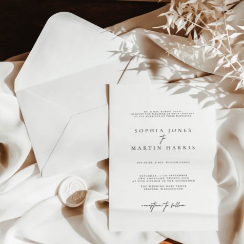 Elegant Black  White Minimalist Wedding Invitation