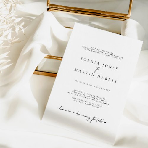 Elegant Black  White Minimalist Wedding Invitation