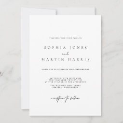 Elegant Black & White Minimalist Wedding Invitation | Zazzle