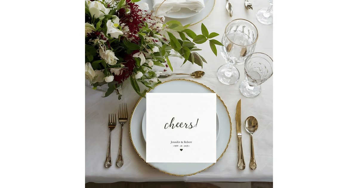 Elegant Black & White Minimalist Wedding Napkins | Zazzle