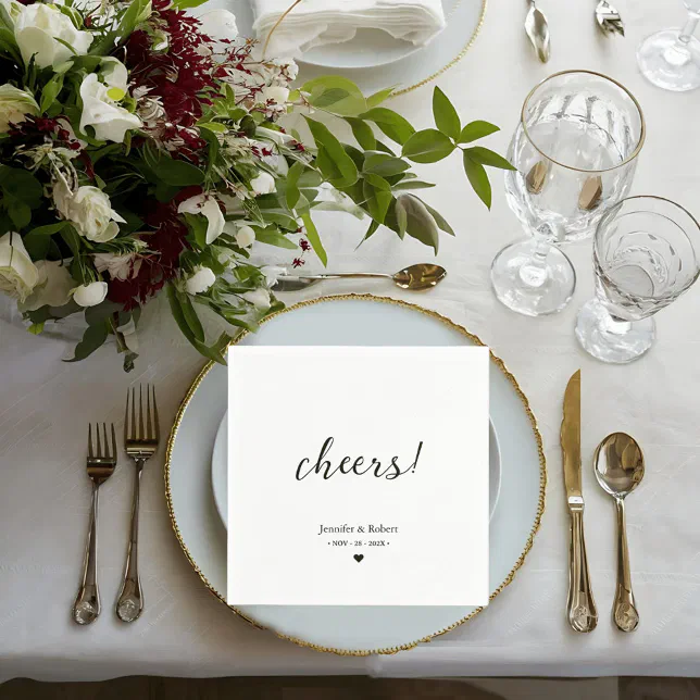 Elegant Black & White Minimalist Wedding Napkins | Zazzle