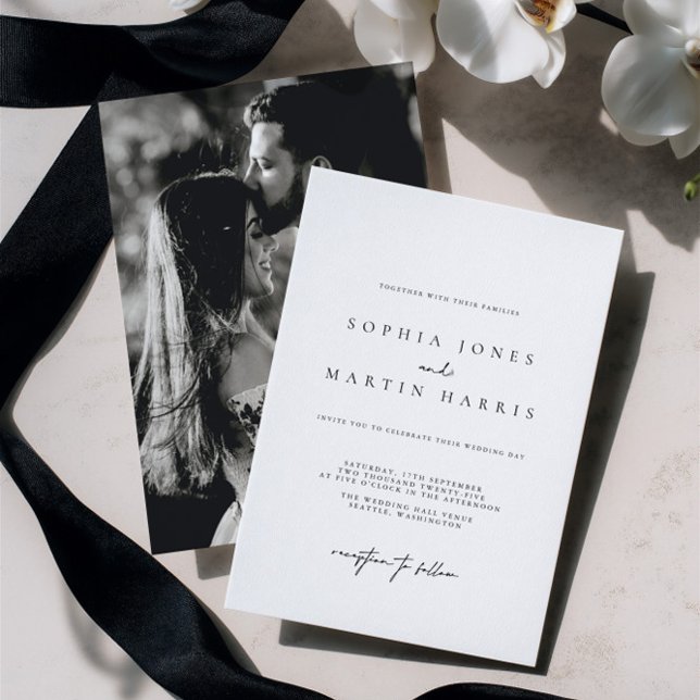 Elegant Black & White Minimalist Wedding Photo Invitation (Elegant Black & White Minimalist Wedding Photo Invitation)