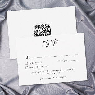Elegant Black White Minimalist Wedding QR RSVP Card