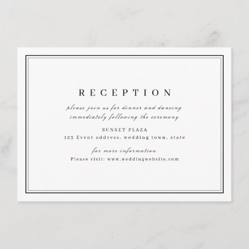 Elegant black white minimalist wedding reception enclosure card