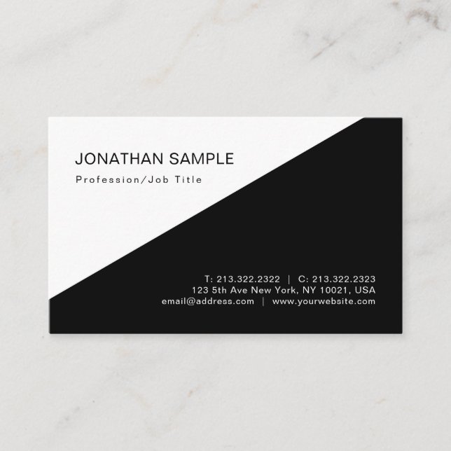Elegant Black White Modern Design Plain Luxury Business Card (Front)