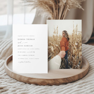 Elegant Black & White Modern Minimal Script Photo Invitation