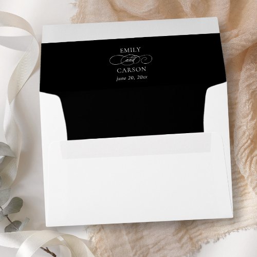 Elegant Black  White Modern Minimalist Wedding Envelope