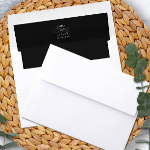 Elegant Black White Modern Minimalist Wedding Envelope Liner