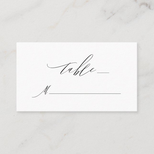 Elegant Black White Modern Script Monogram Wedding Place Card (Front)