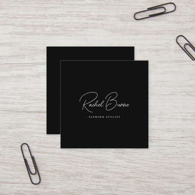 Elegant Black & White Modern Script Square Square Business Card (Front/Back In Situ)