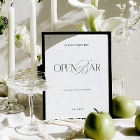 Elegant Black & White Modern Wedding Open Bar Sign