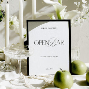 Elegant Black & White Modern Wedding Open Bar Sign