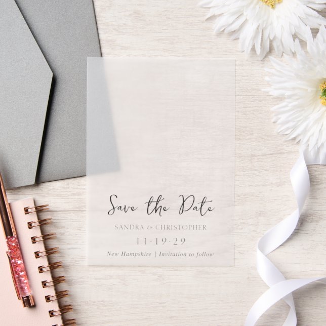 Elegant Black White Modern Wedding Save the Date Vellum Invitations (Wedding)
