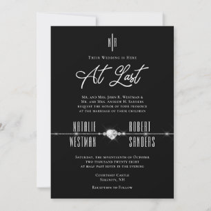 Elegant Black White Monogram At Last Wedding Invitation