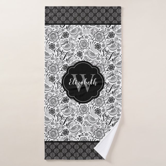 Elegant Black White Monogram Bath Towel Set (Bath Towel)