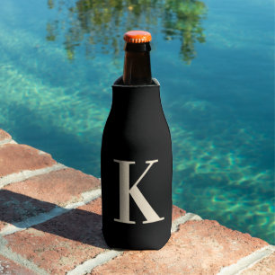 Elegant Black &White Monogram Bottle Cooler