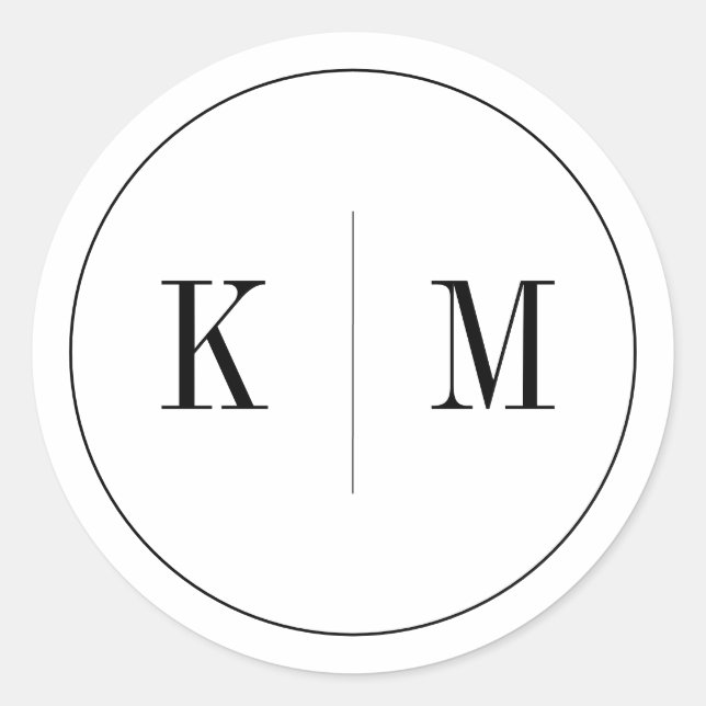 Elegant Black White Monogram  Classic Round Sticker (Front)