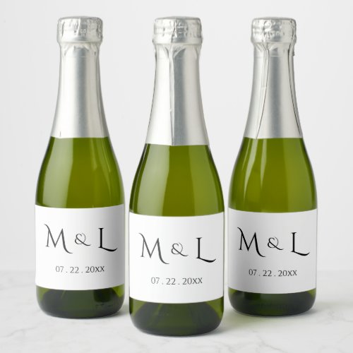 Elegant Black White Monogram & Date Wedding  Sparkling Wine Label