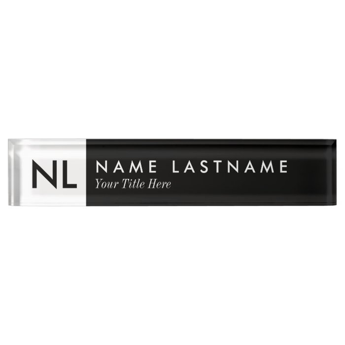 Elegant Black White Monogram Desk Nameplate