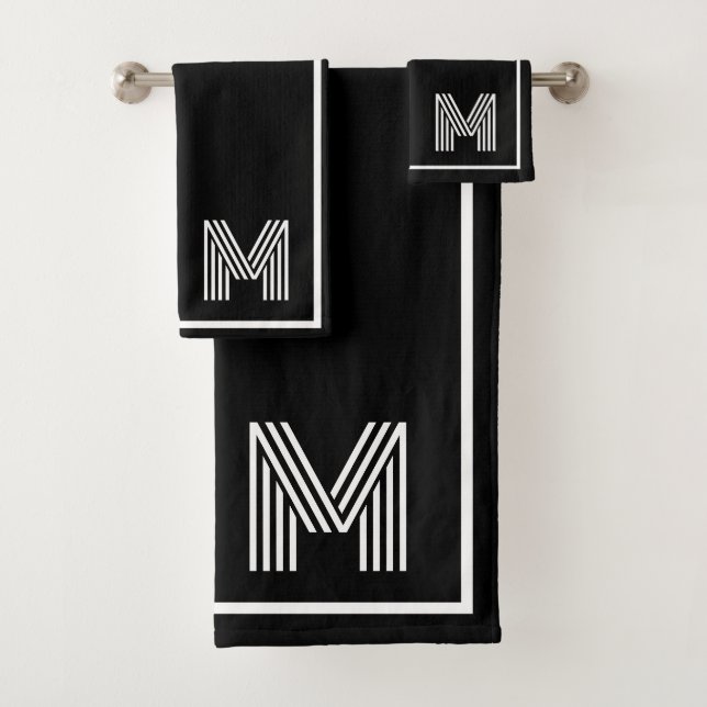 Elegant Black &white Monogram initial Bath Towel Set (Insitu)