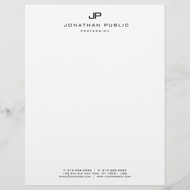 Elegant Black White Monogram Minimalist Template Letterhead (Front)