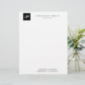 Elegant Black White Monogram Minimalist Template Letterhead (Standing Front)