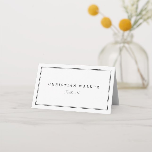 Elegant black & white monogram minimalist wedding place card (Front)