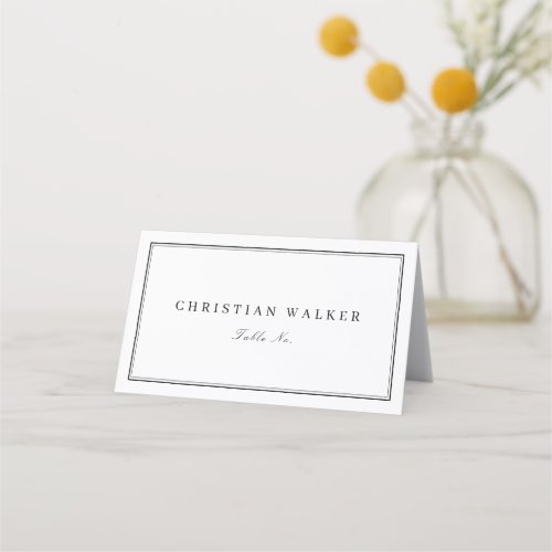 Elegant black  white monogram minimalist wedding place card