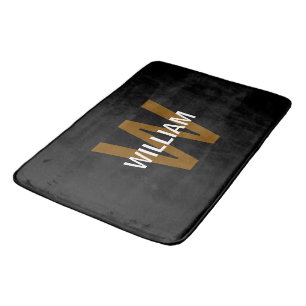 Elegant Black &White Monogram name Bath Mat