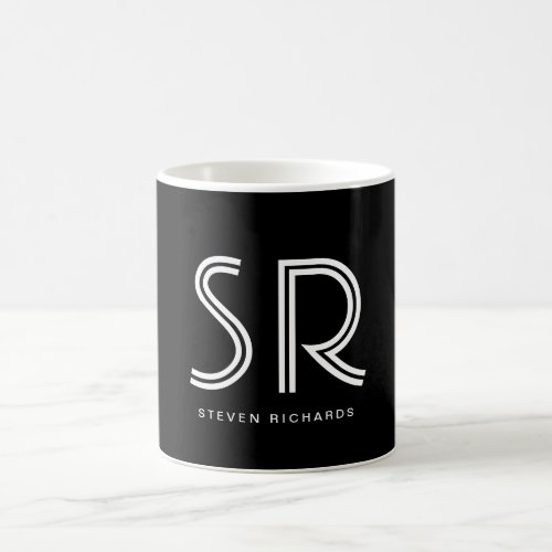 Elegant black white monogram name coffee mug